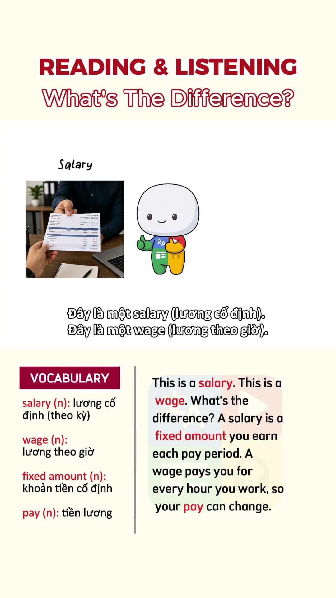 Giải thích sự khác nhau giữa lương, tiền công, thu nhập gộp và thực nhận, hoá đơn và biên nhận