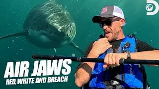 Great White Won't Stop Circling Andy Casagrande 😱 | Air Jaws: Red, White & Breach | Shark Week