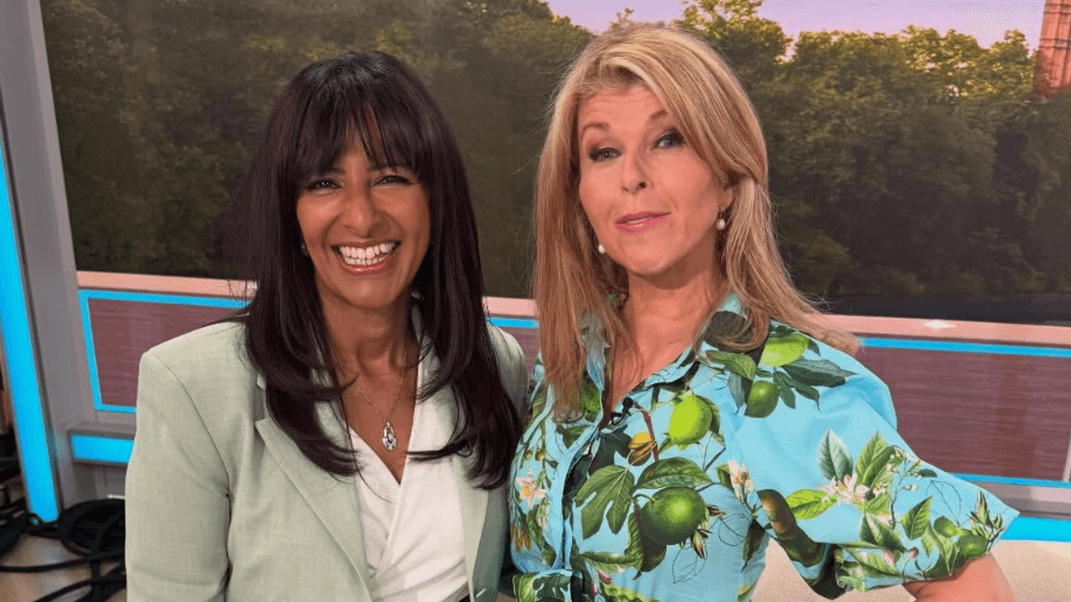 Kate Garraway Wears a Holiday-Ready Fruit Print Dress on GMB