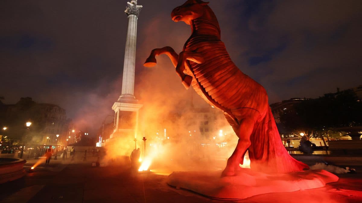 A Big Trojan Horse is in Trafalgar Square for The Odyssey Movie