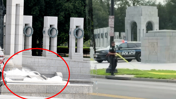 World War II Memorial in Washington, D.C. Vandalized with Pink Spray Paint